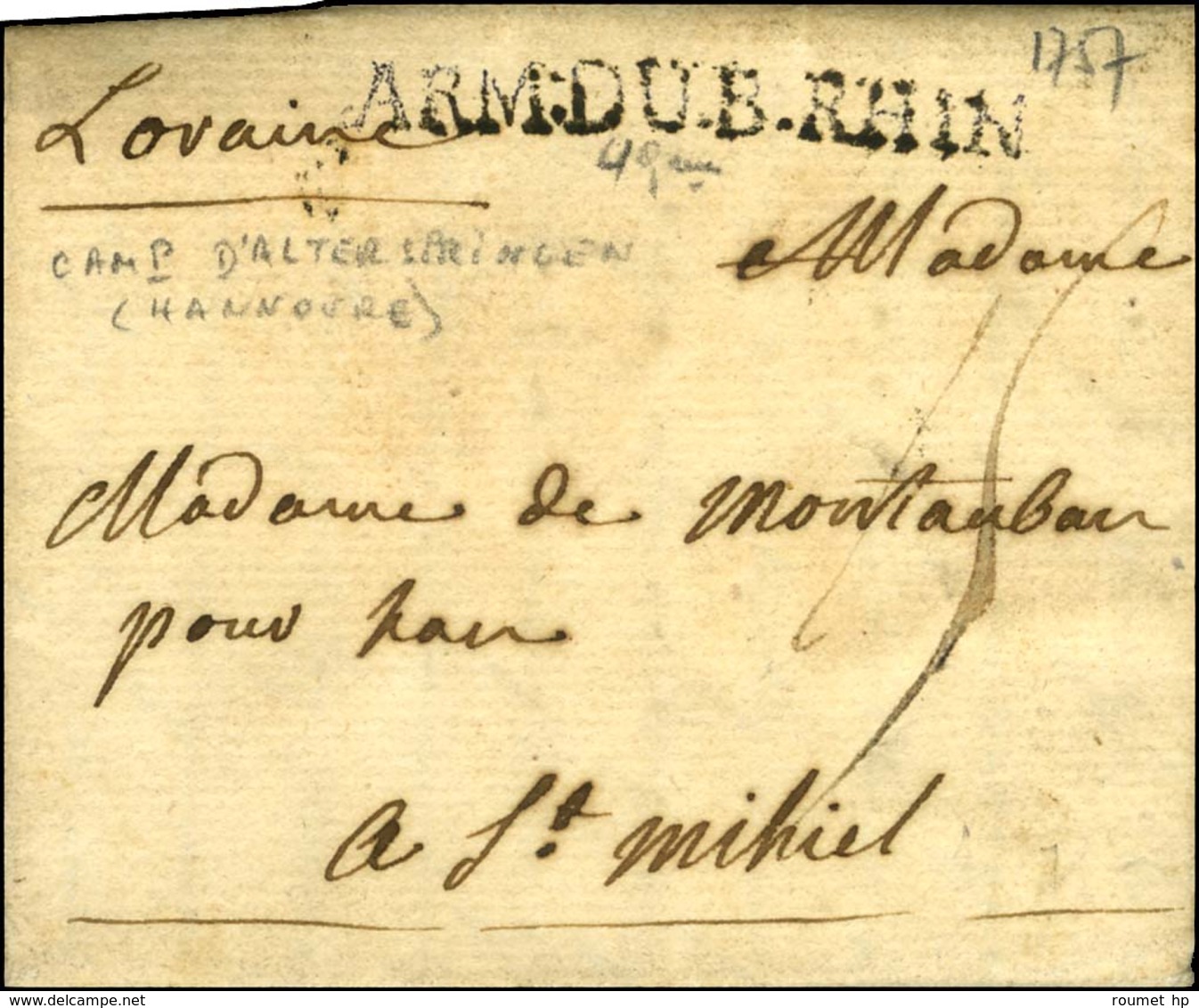 ARM : DU.B.RHIN Sur Lettre Avec Texte Daté Au Camp D'Alter Springue. 1757. - TB. - Marques D'armée (avant 1900)