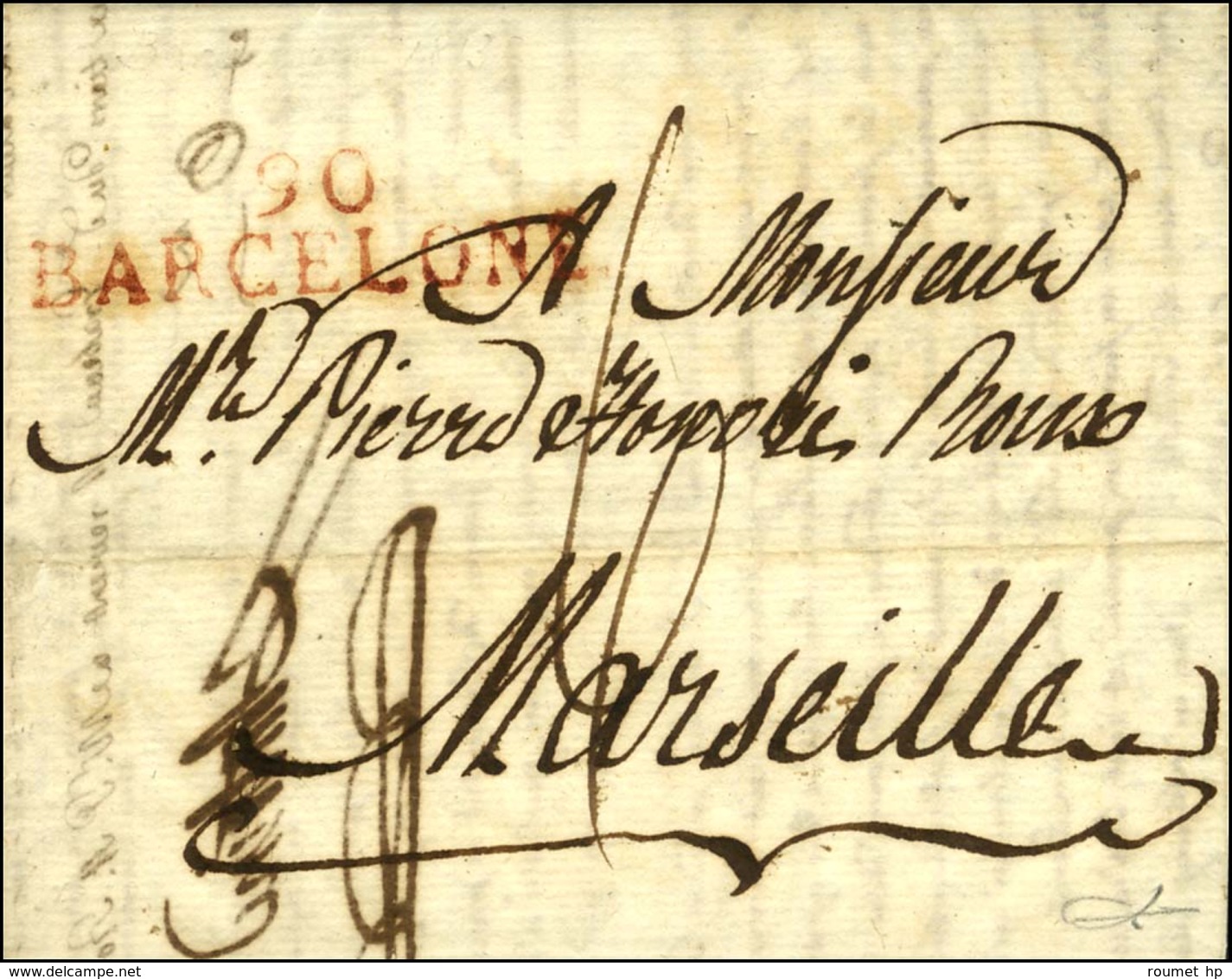 90 / BARCELONE Rouge Sur Lettre Avec Texte Daté Du 13 Avril 1814. - TB / SUP. - 1792-1815: Départements Conquis