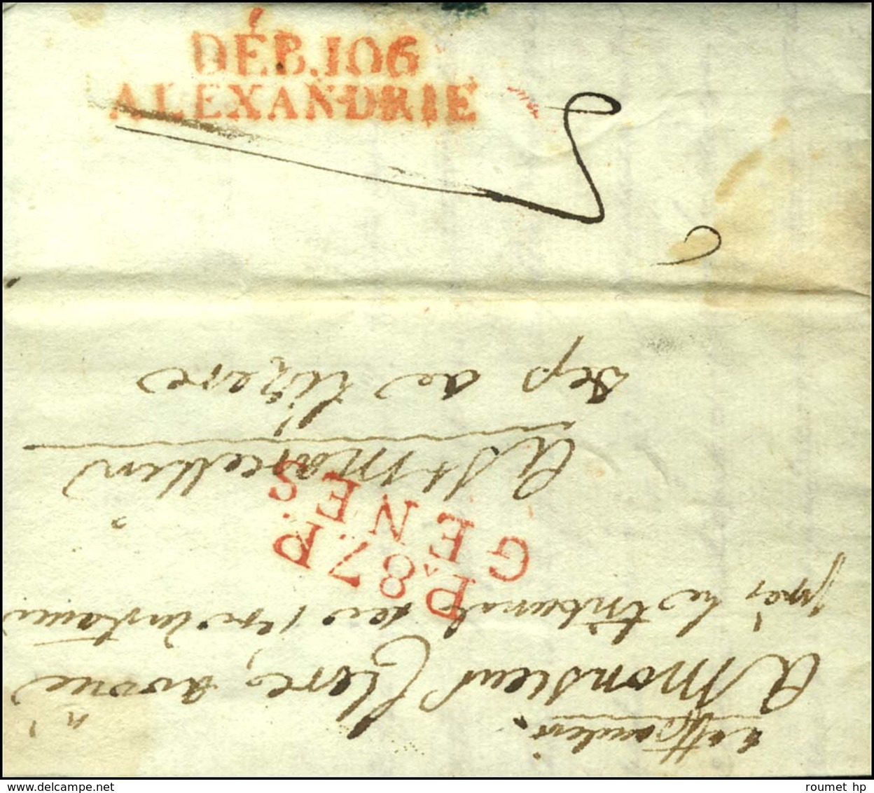 P.87.P. / GENES Rouge Sur Lettre Avec Texte Daté Du 28 Septembre 1807 Pour St Marcellin. Au Verso, DEB. 106 / ALEXANDRIE - 1792-1815: Départements Conquis