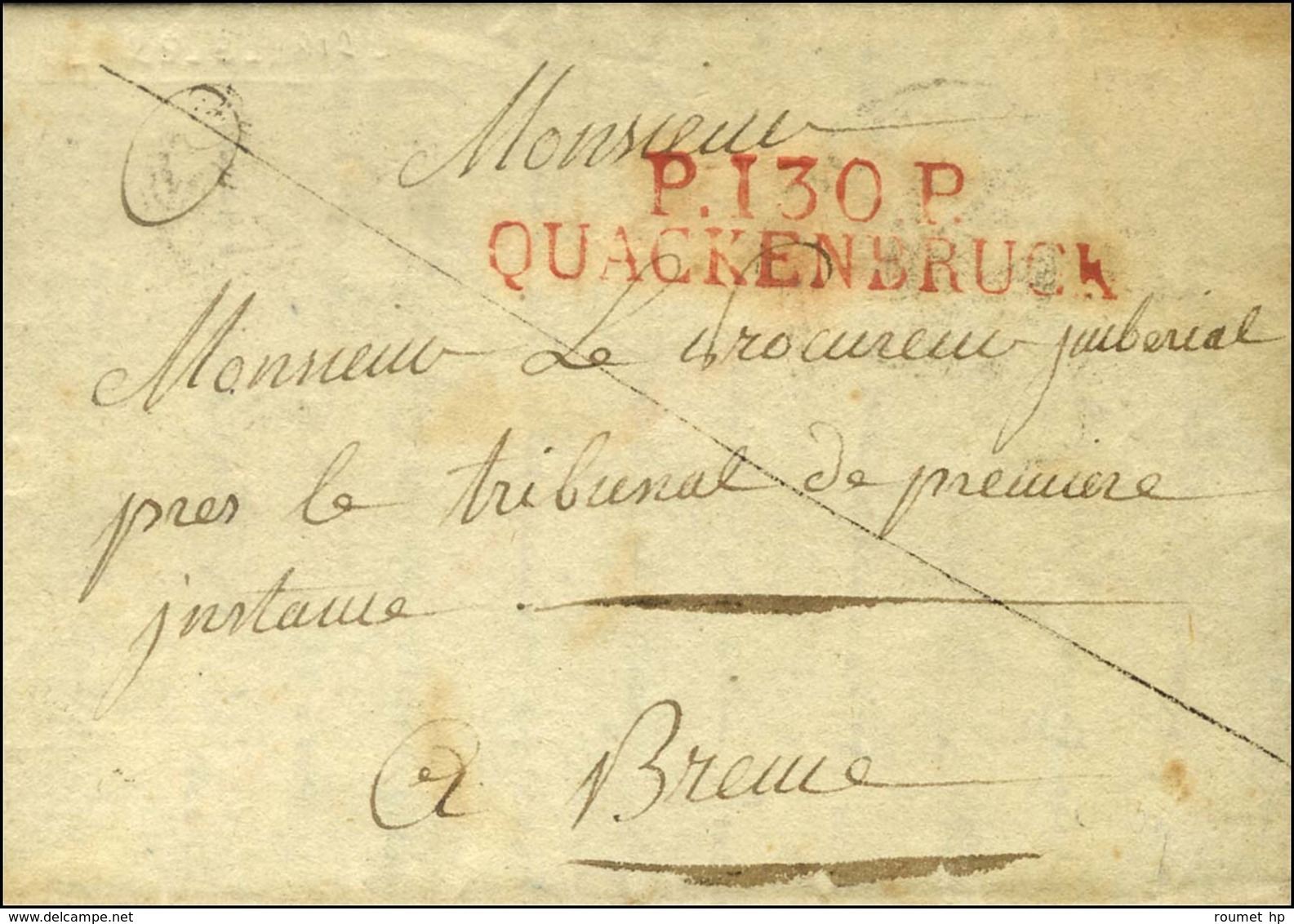 P.130.P. / QUACKENBRUCK Rouge Sur Lettre Avec Texte Daté 1812. - SUP. - R. - 1792-1815: Départements Conquis