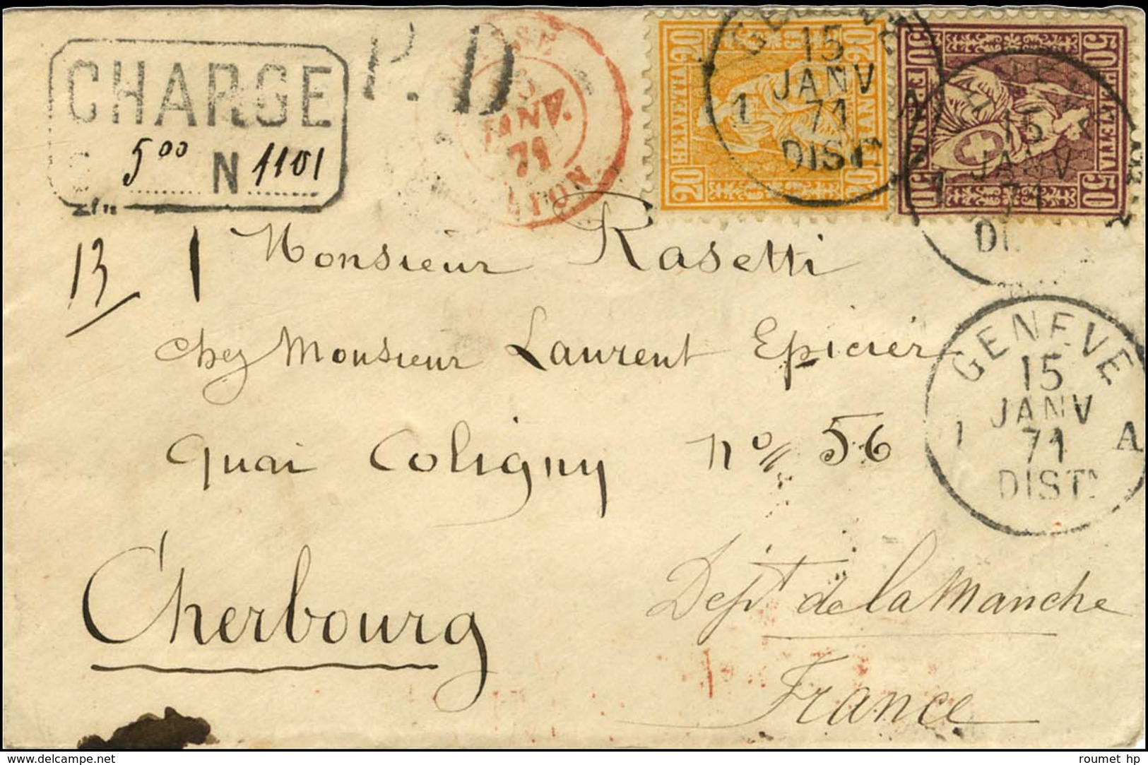 Càd GENEVE / Suisse N° 37 + 48 Sur Lettre Chargée Pour La France. 1871. - TB / SUP. - Collections