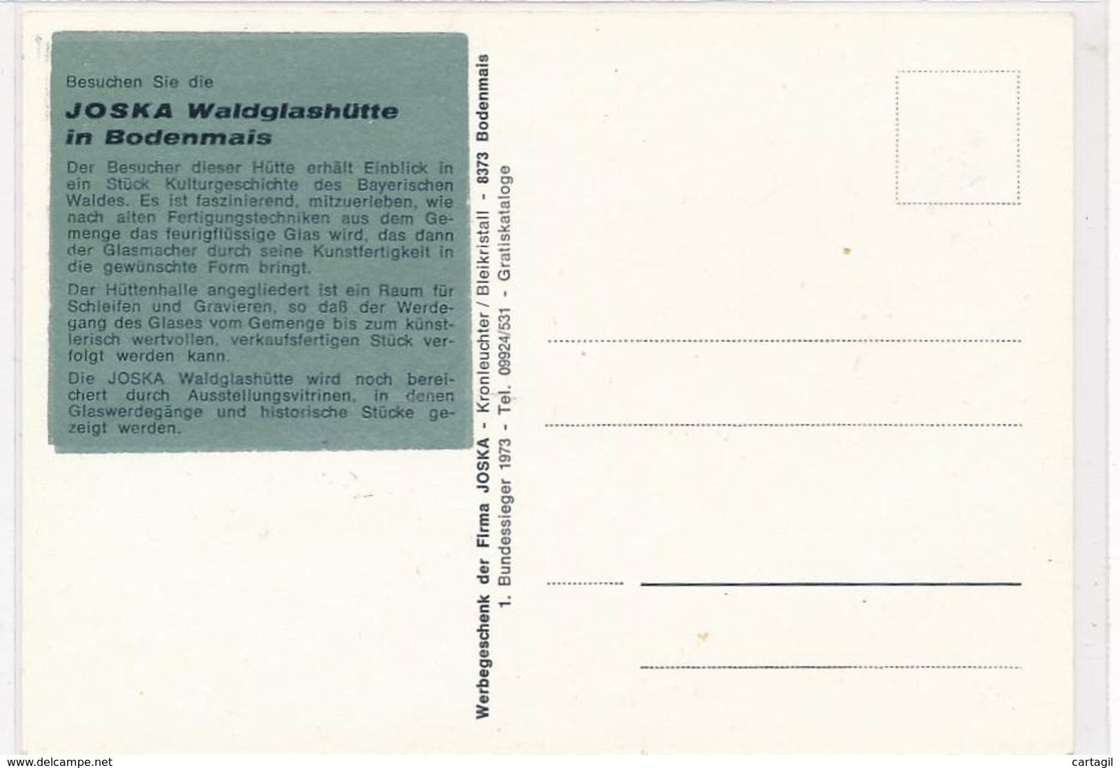 CPM GF-19651-Allemagne - Bodenmais - JOSKA Werbekarte ( 2 Scans)  -Envoi Gratuit - Bodenmais