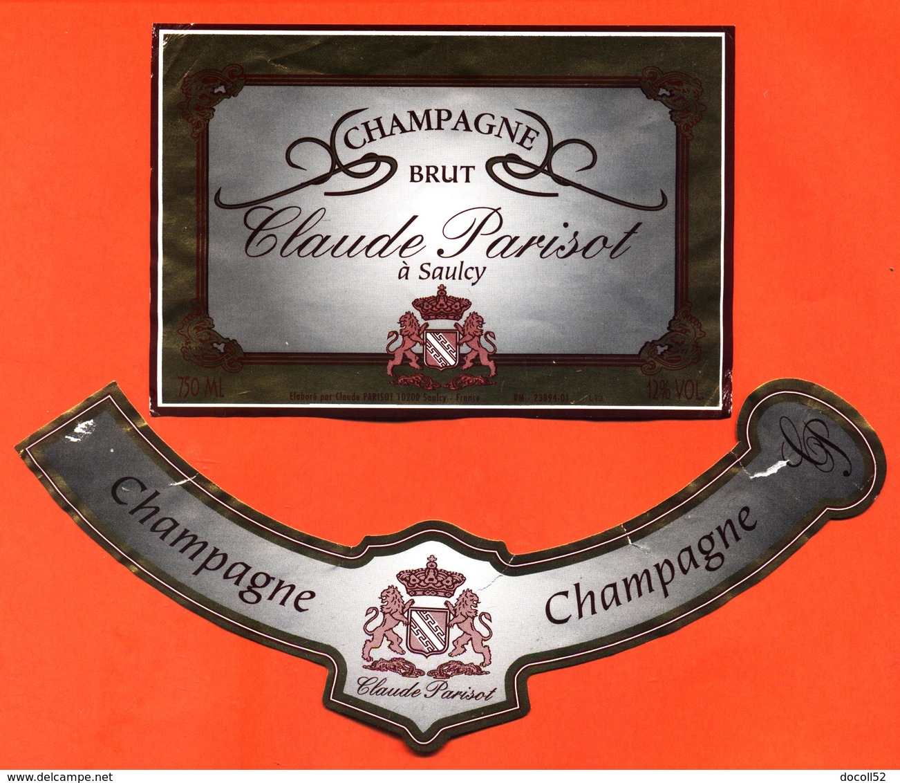 étiquette + Collerette De Champagne Brut Claude Parisot à Saulcy - 75 Cl - Champagne