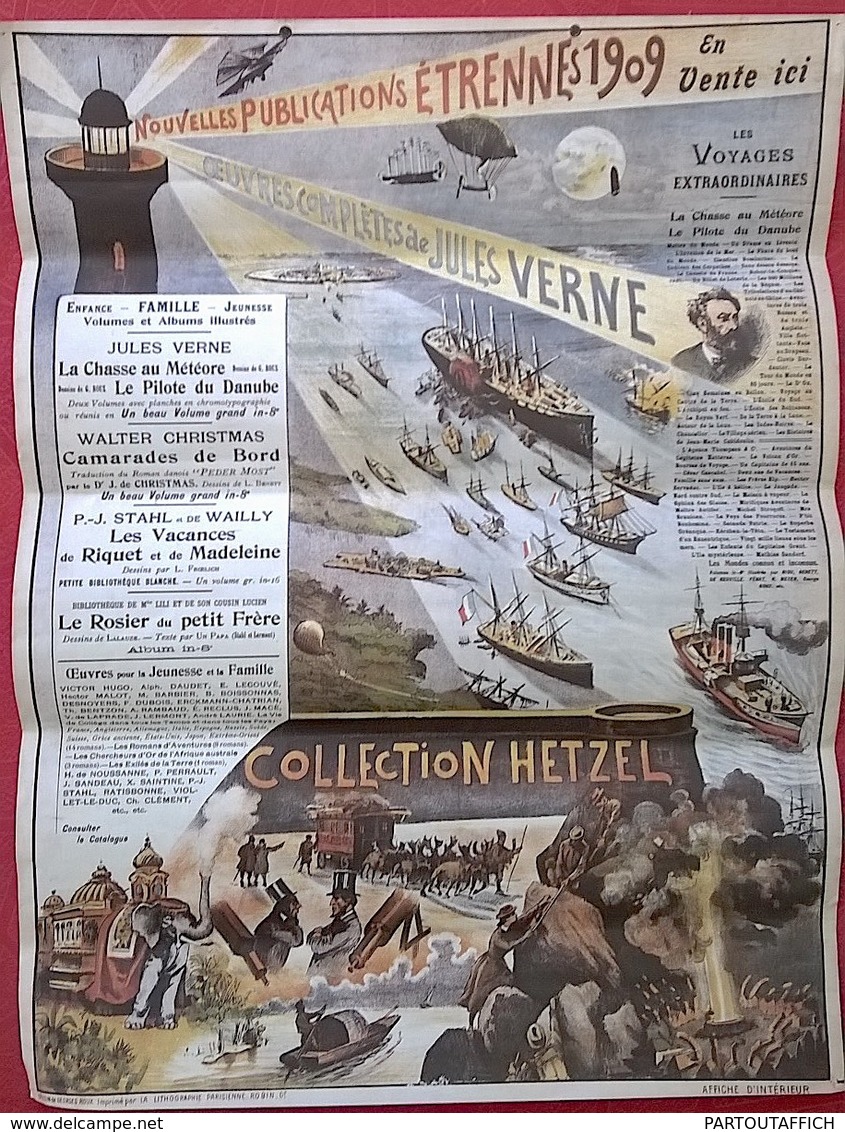 Calendrier 1909 (45x65cm ) OEUVRES COMPLETES Jules Verne Collection HETZEL - Small : ...-1900