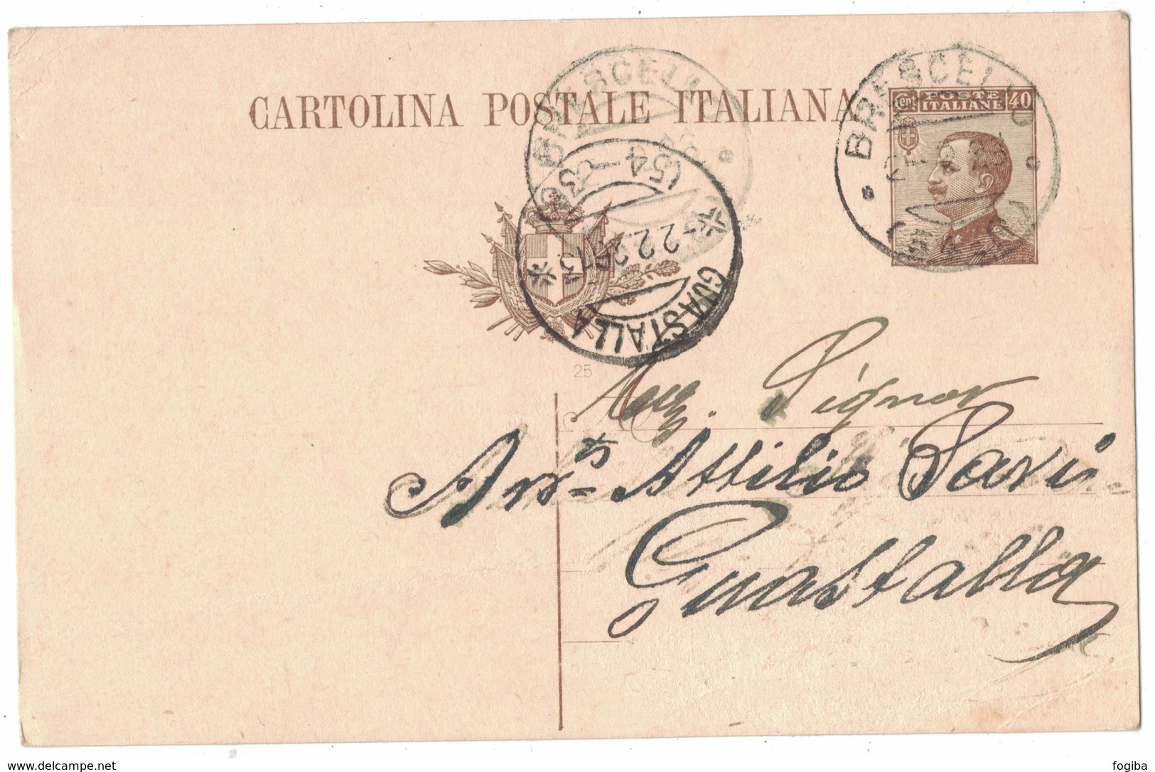 AN142   Regno 1926 Cartolina Postale Da Brescello Per Guastalla  Doppio Annullo Frazionario - Storia Postale