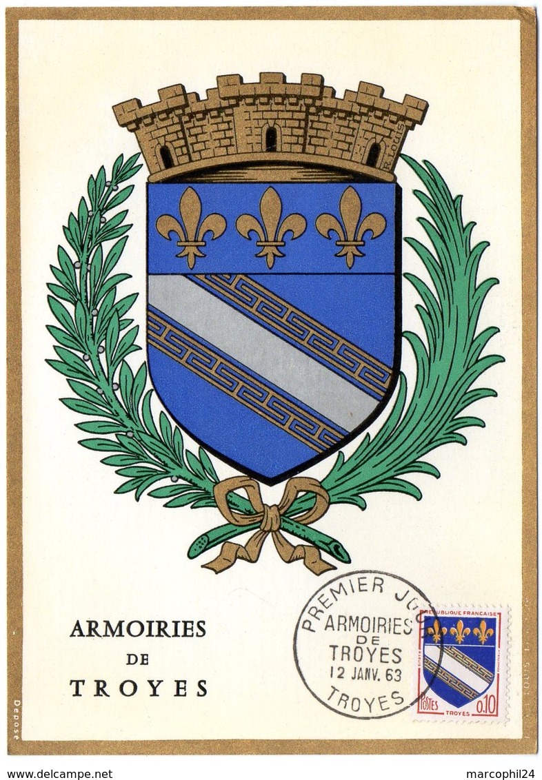 HERALDIQUE = 10 TROYES 1963 = CARTE MAXIMUM + CACHET PREMIER JOUR N° 1353 ARMOIRIES - 1960-1969