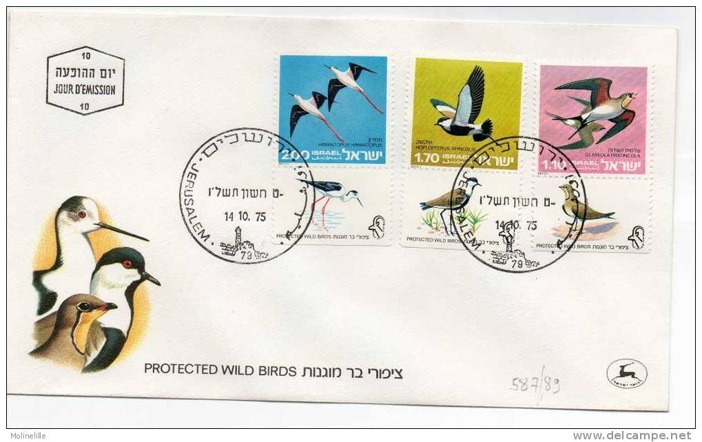 LOT 48 - ISRAEL N°587/89 Sur FDC - Animaux - Oiseaux - - Zwaluwen