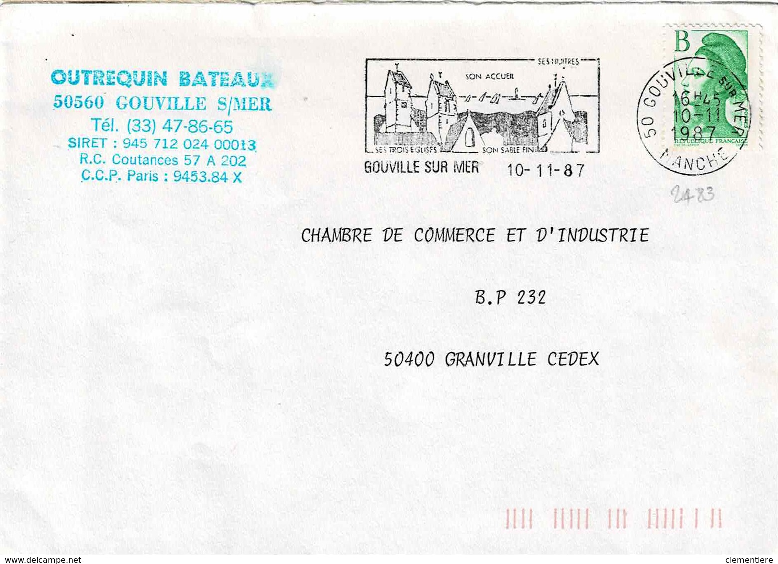 TP N° 2483 Seul  Sur Enveloppe De Gouville Sur Mer - 1961-....