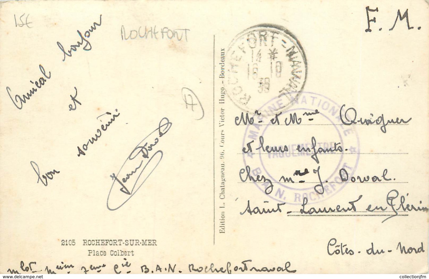 MARCOPHILIE 2 EME GUERRE Sur CPA FRANCE 17 "Rochefort" - Guerre (timbres De)