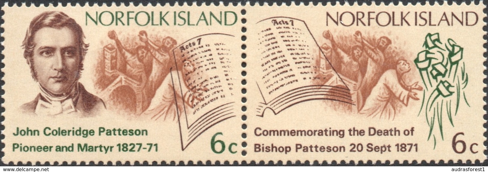 1971 NORFOLK ISLAND  Death Centenary Of Bishop Patteson , Se-tenant Pair 6c  X 2 Stamps ( Michel Cat . No 124-125  ) - Ile Norfolk
