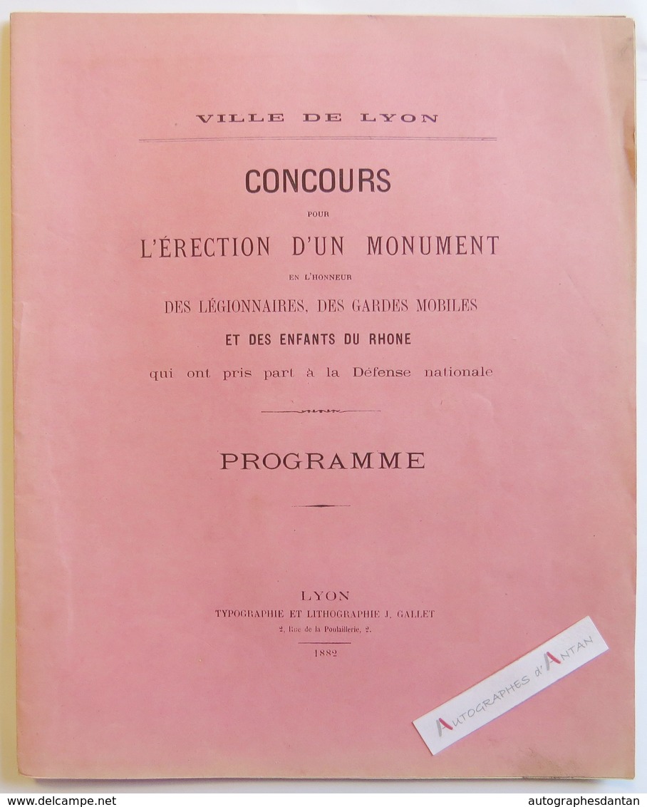 Ville De LYON 1882 Concours > érection D'un Monument En L'honneur Des Légionnaires & Gardes Mobiles Plan Parc Tête D'or - Architecture