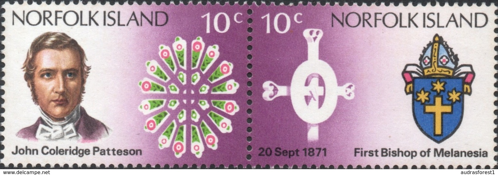 1971 NORFOLK ISLAND  Death Centenary Of Bishop Patteson , Se-tenant Pair 10c  X 2 Stamps ( Michel Cat . No 126-127  ) - Ile Norfolk