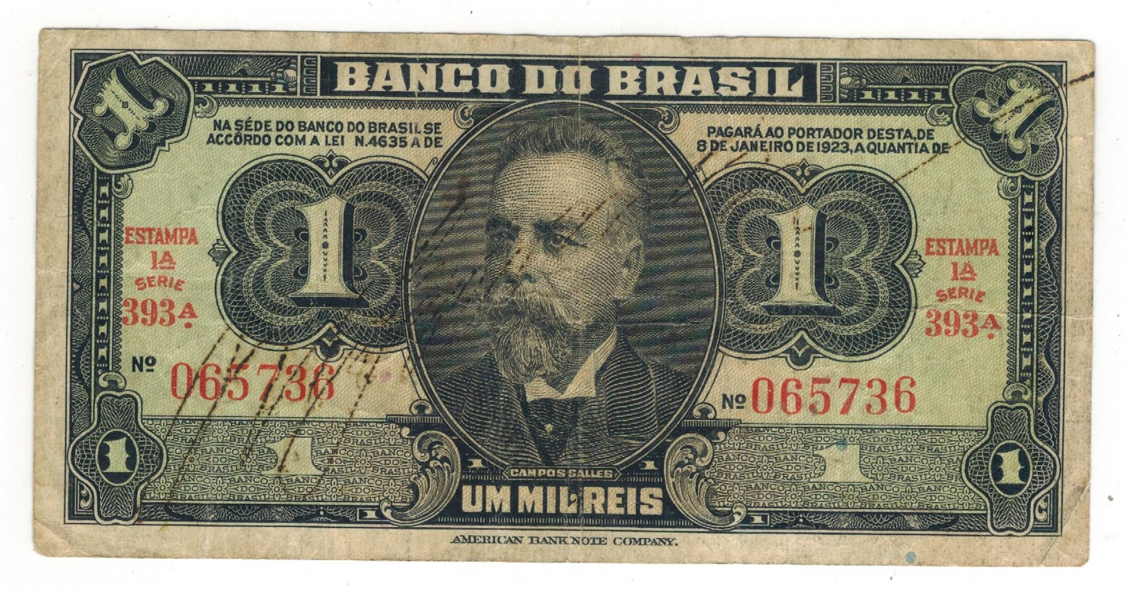 Brazil 1 Mil Reis 1940s. F/VF. - Brazil