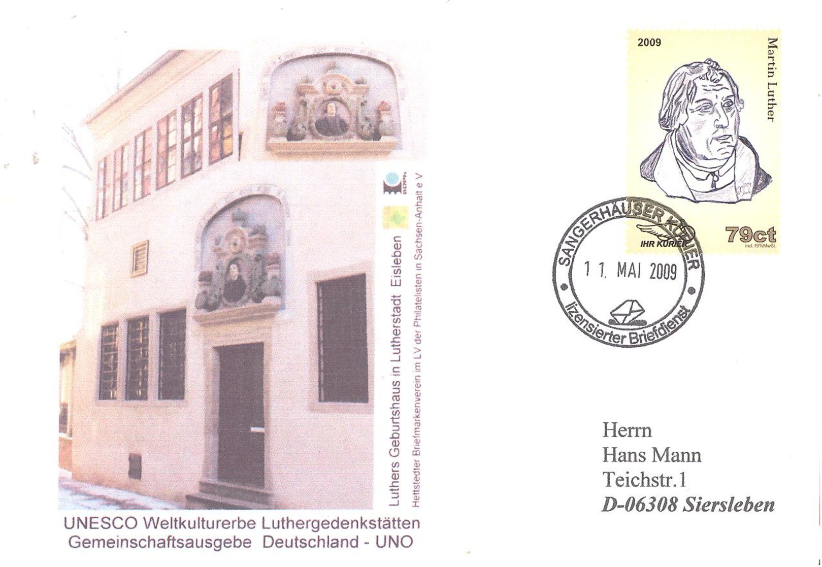 Sangerhauser Kurier  79 Ct  Martin Luther Sonderumschlag Geburtshaus - Privatpost