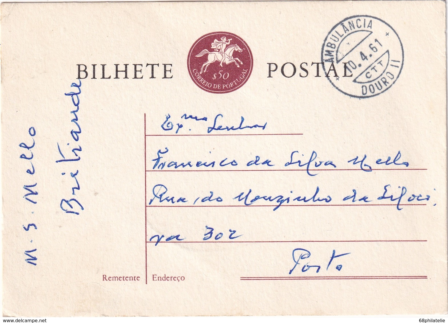 PORTUGAL 1961   ENTIER POSTAL/GANZSACHE/POSTAL STATIONERY CARTE AVEC CACHET FERROVIAIRE - Postwaardestukken