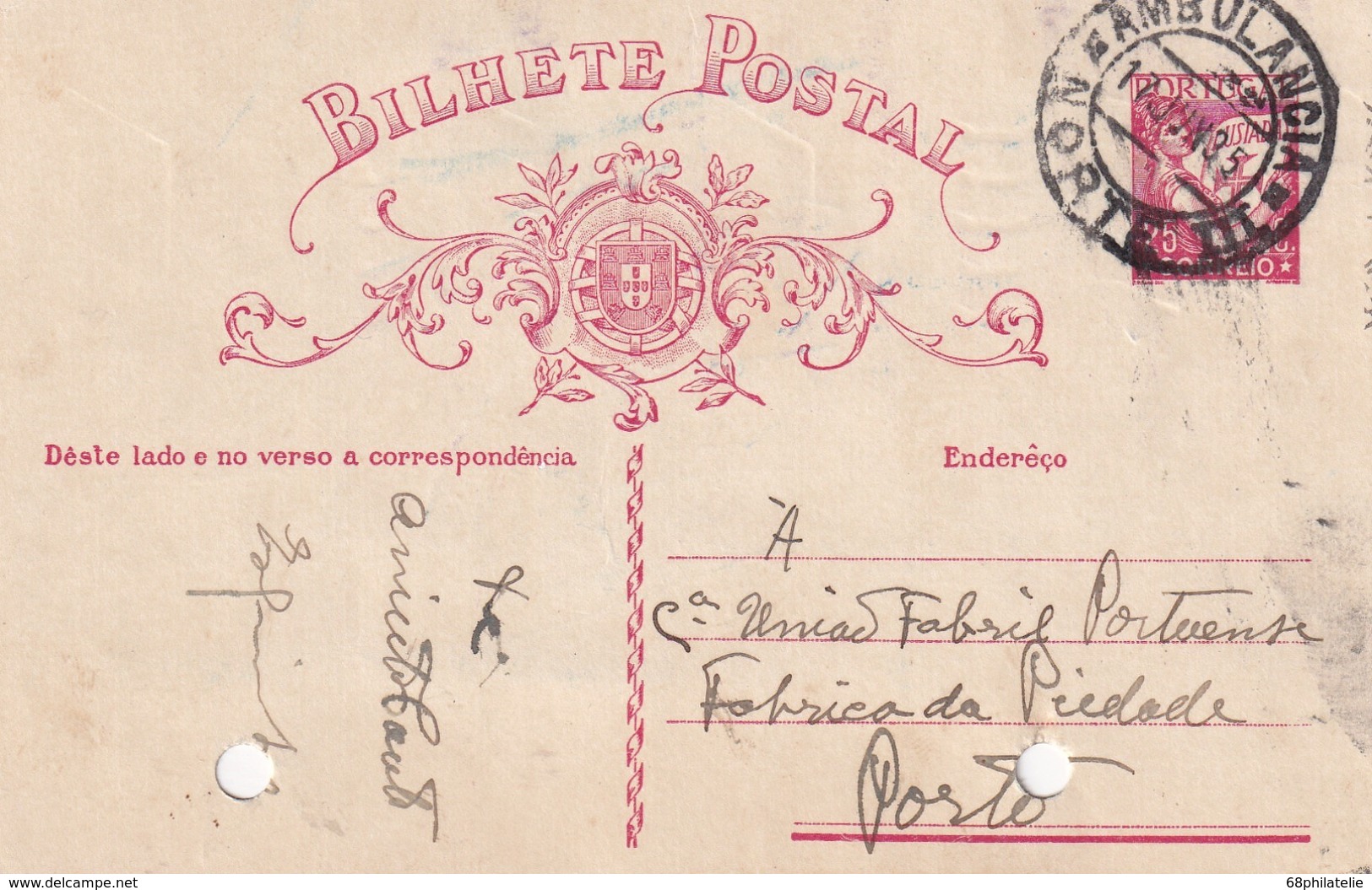 PORTUGAL 1935   ENTIER POSTAL/GANZSACHE/POSTAL STATIONERY CARTE AVEC CACHET FERROVIAIRE - Postwaardestukken