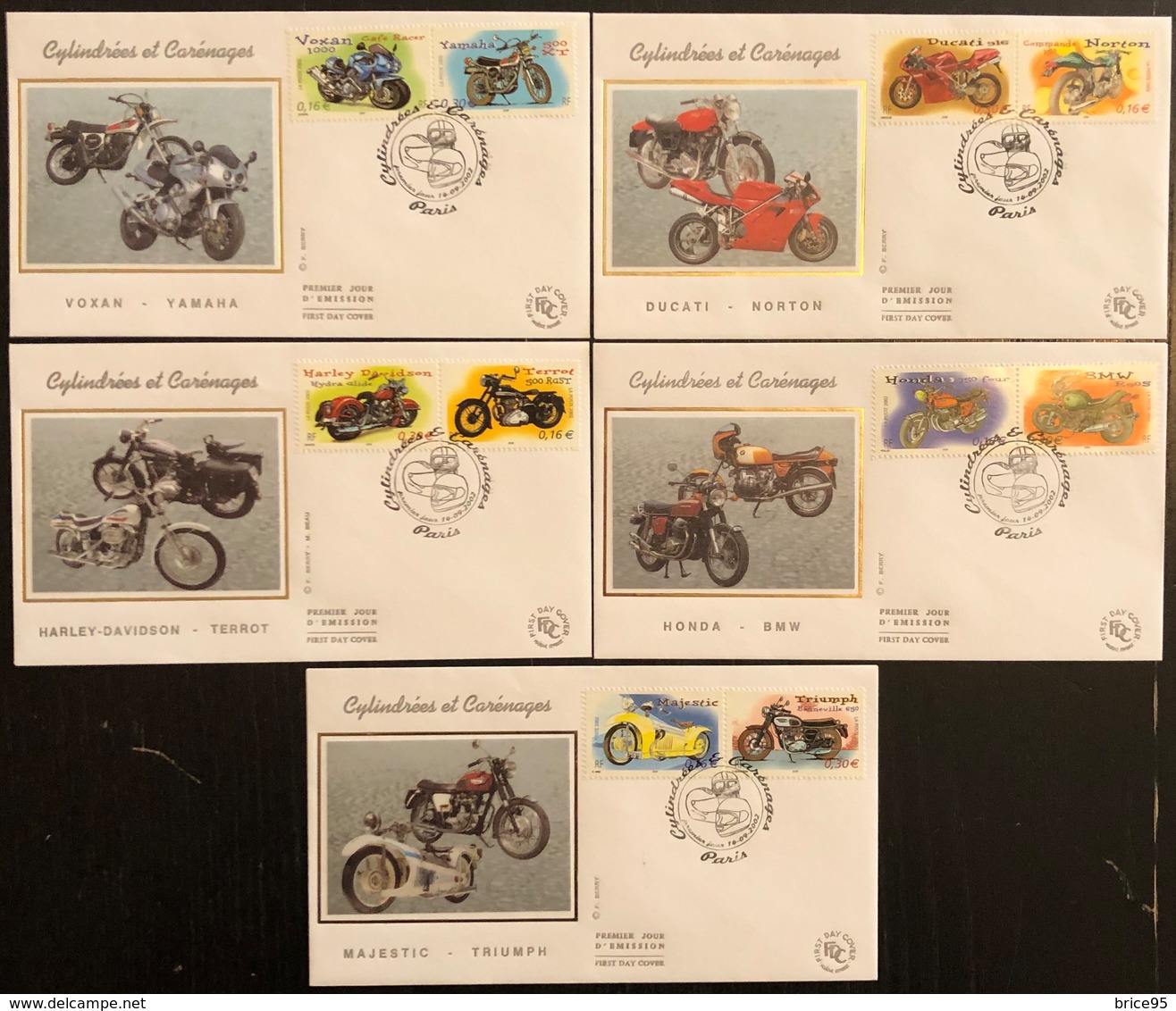 France FDC - Premier Jour - Lot De 5 FDC - Thématique Motos - 2002 - 2000-2009