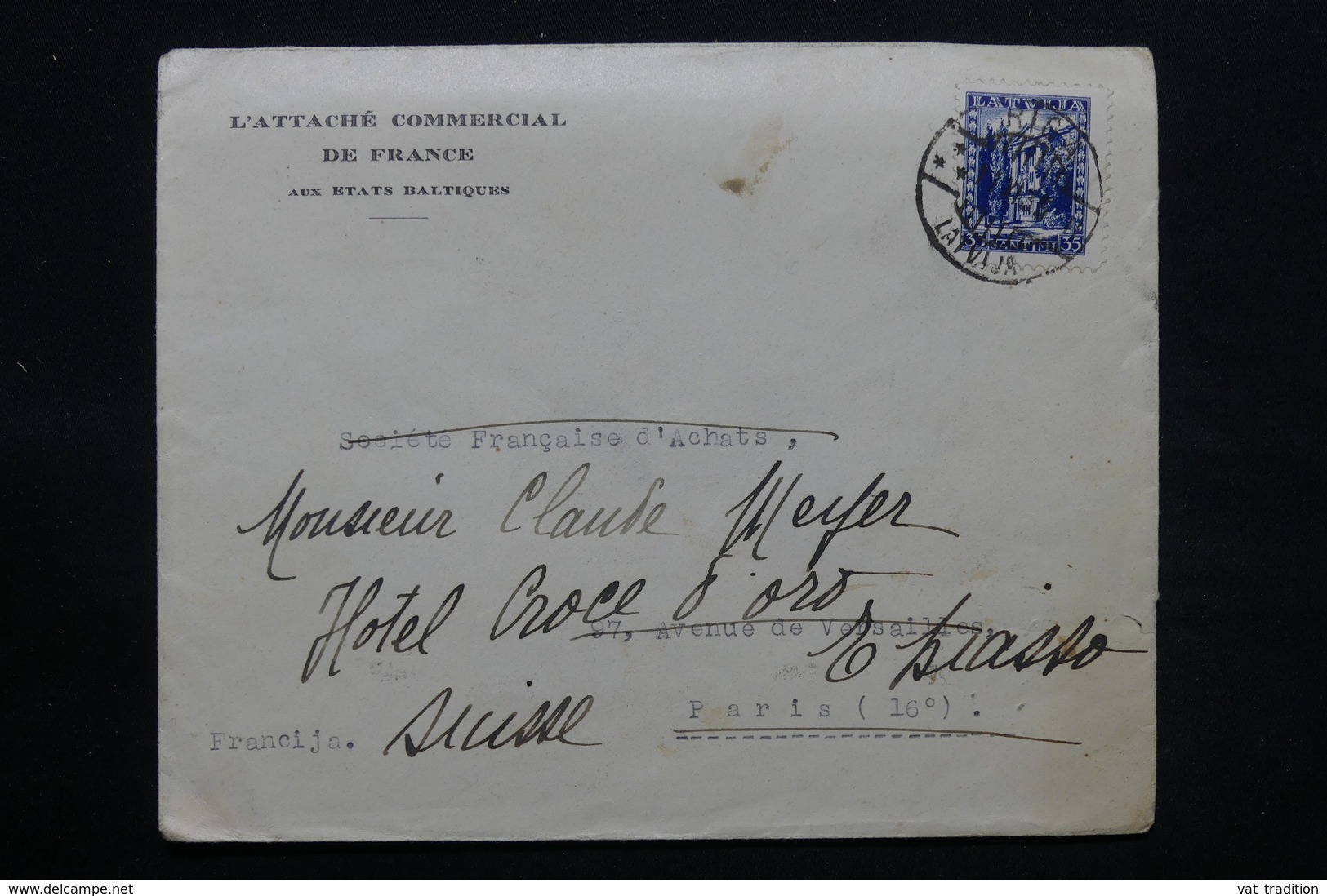 LETTONIE - Enveloppe De L 'Attaché Commerciale De France De Riga Pour Paris , Redirigé Vers La Suisse En 1935 - L 28072 - Lettonie