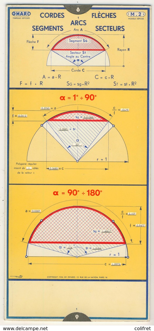 Abaques - OMARO -            Cordes Flèches Arcs Segments Secteurs (Carton) - Autres Plans