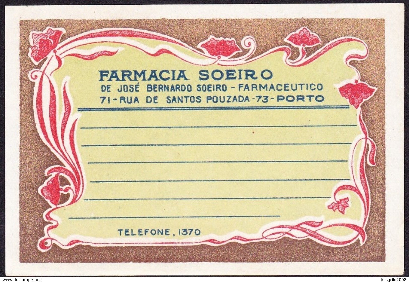 Old Label/ Ancienne  Etiquette - FARMÁCIA SOEIRO, Rua De Santos Pouzada, Porto // Pharmacy Produts -  Portugal - Andere & Zonder Classificatie