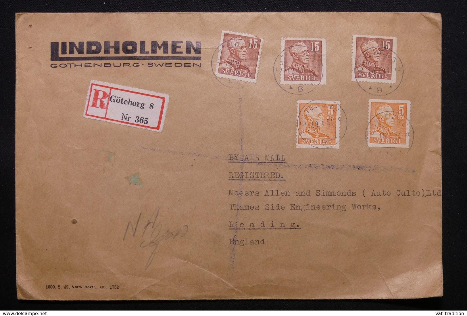 SUÈDE - Enveloppe En Recommandé De Göteborg Pour Le Royaume Uni En 1951 - L 28089 - Cartas & Documentos