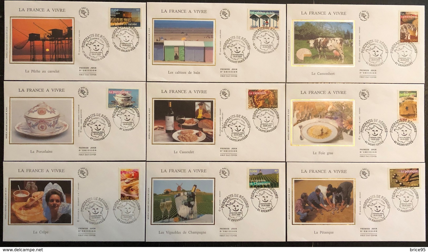 France FDC - Premier Jour - Lot De 9 FDC - Thématique La France à Vivre - 2003 - 2000-2009