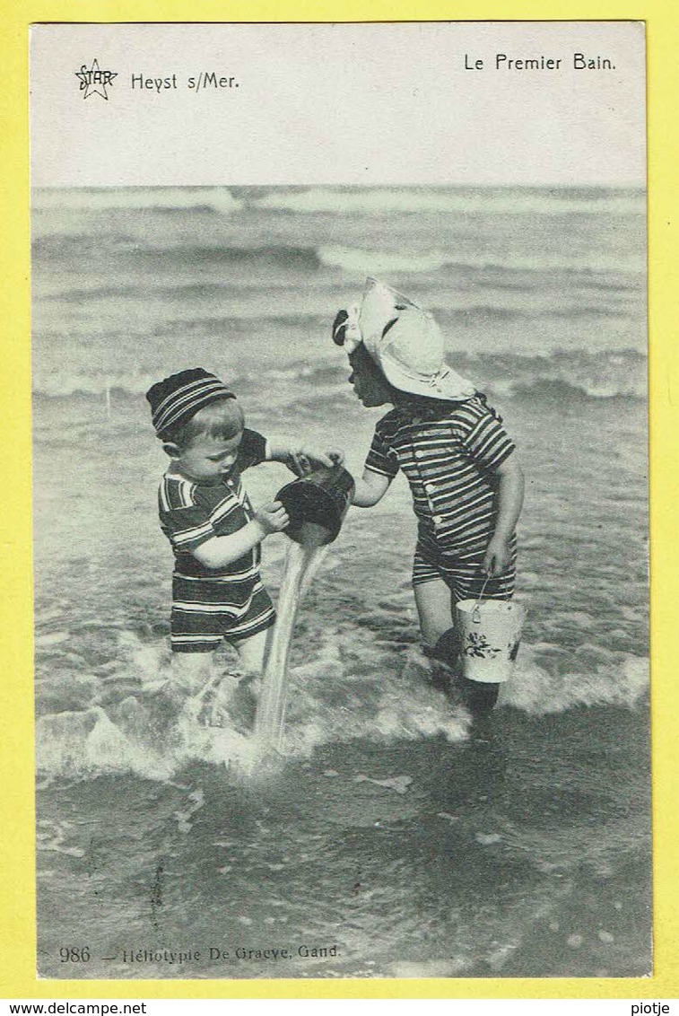 * Heist Aan Zee - Heyst (Kust - Littoral) * (Héliotypie De Graeve - Star, Nr 986) Le Premier Bain, Enfants, Plage, Mer - Heist