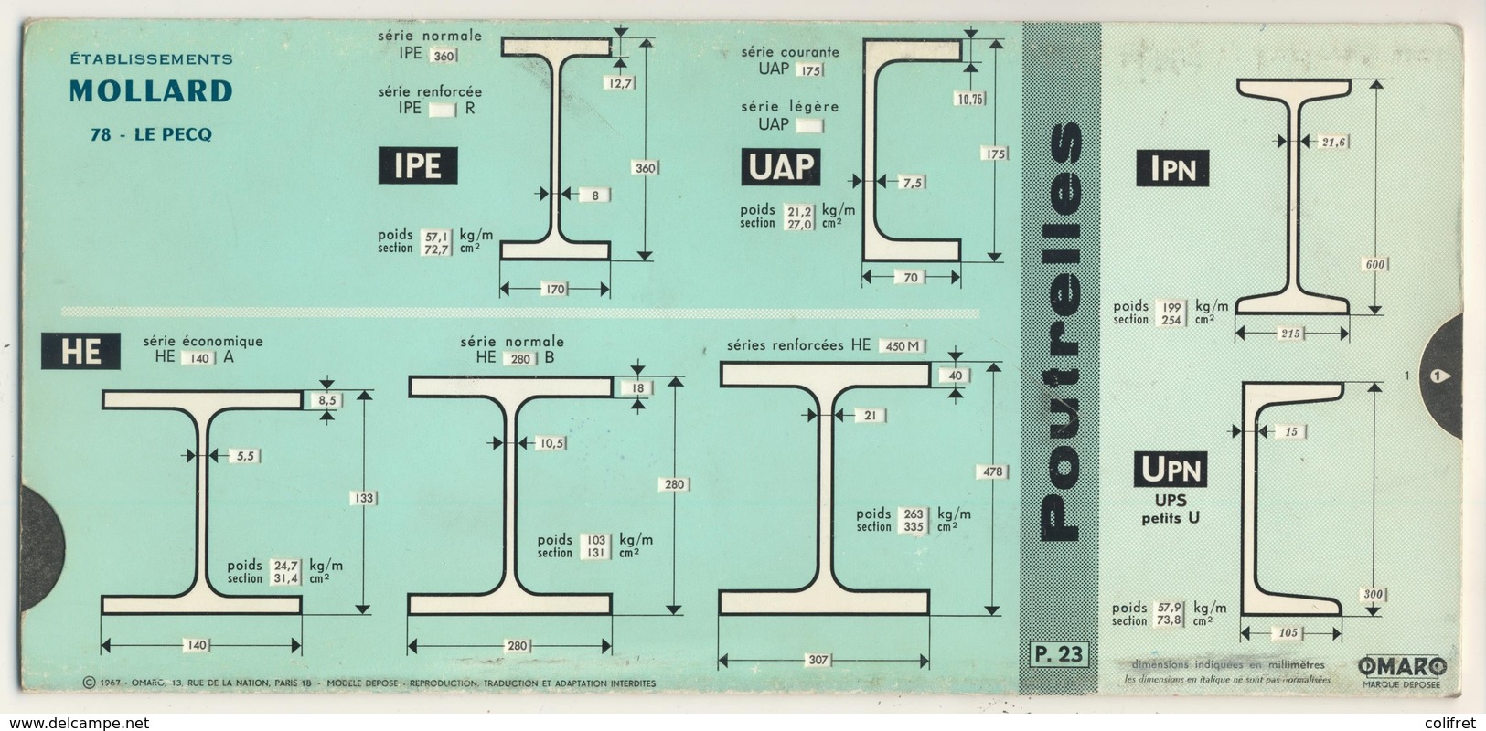 Abaques - OMARO -         Ets. Mollard  -  Profilés & Laminés  Poutrelles  (Carton) - Altri Disegni