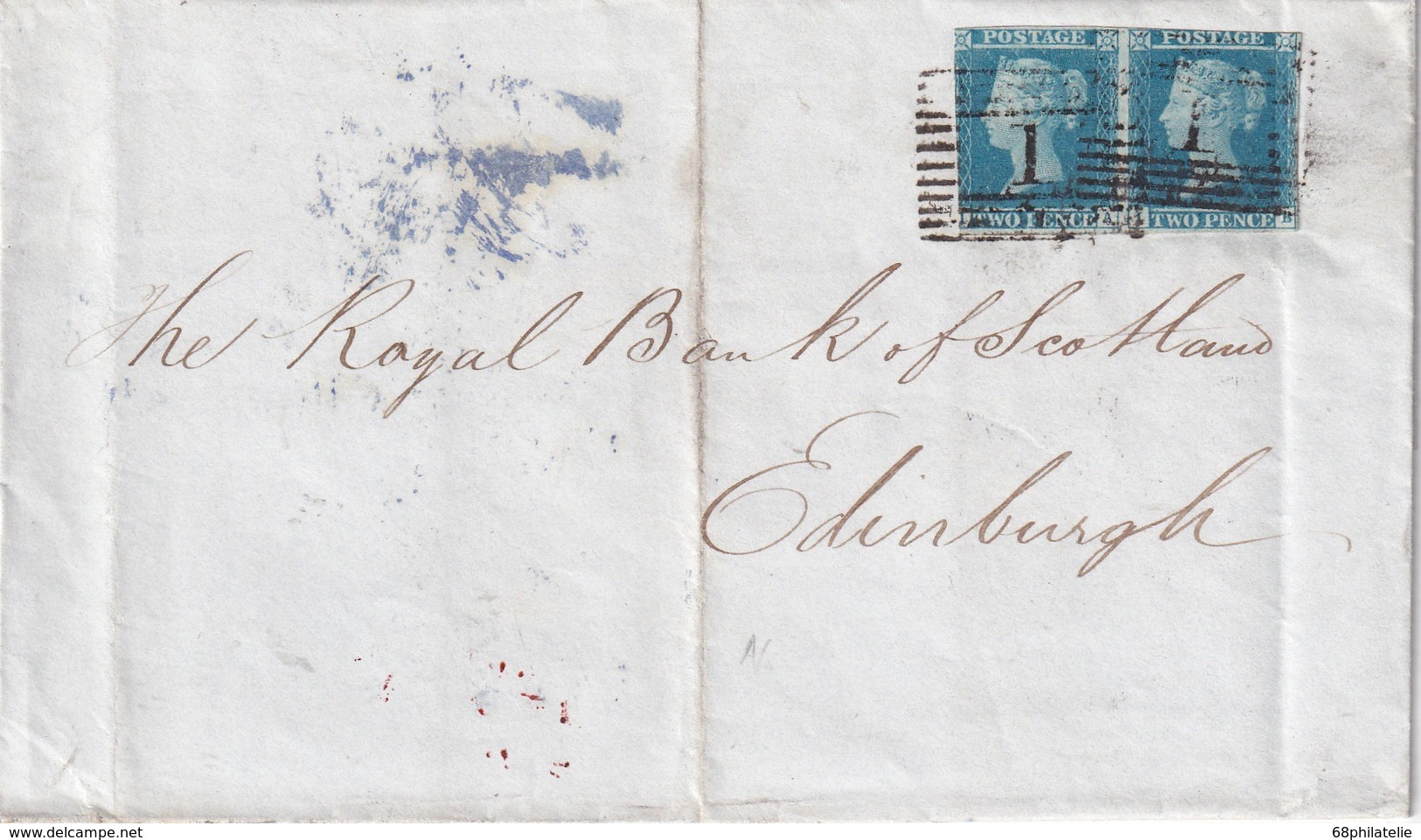 GRANDE-BRETAGNE 1849 LETTRE DE ABERDEEN POUR EDINBURGH  2 PEENNY BLEU NON DENTELE (SANS TEXTE) - Lettres & Documents