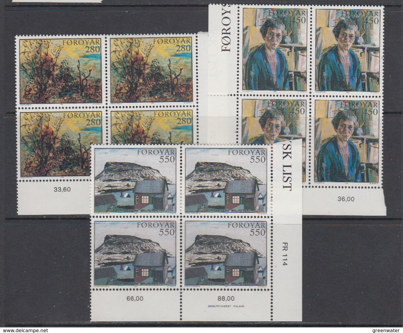 Faroe Islands 1985 Paintings 3v Bl Of 4 (corner) ** Mnh (42573A) - Faeroër