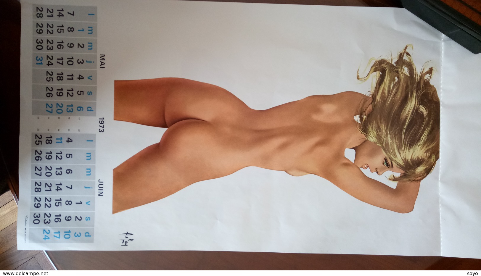 Grand Calendrier 6 Pages 1973 32 Cms Par 63 Cms Pin Up Nude Girls Aslan PGEP Courbevoie - Other & Unclassified