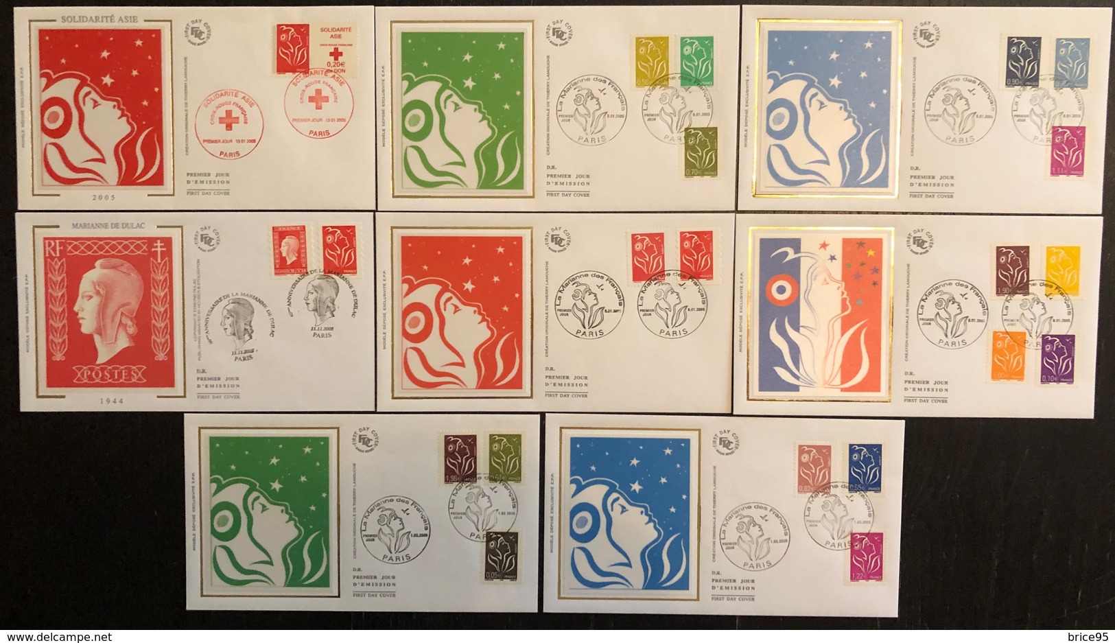 France FDC - Premier Jour - Lot De 8 FDC - Thématique Marianne - 2005 - 2000-2009