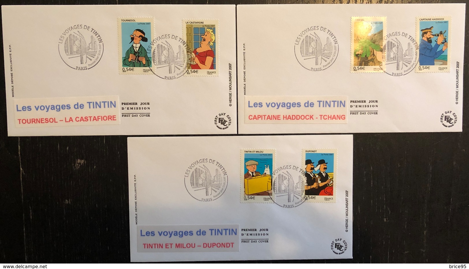 France FDC - Premier Jour - Lot De 3 FDC - Thématique Tintin - 2007 - 2000-2009