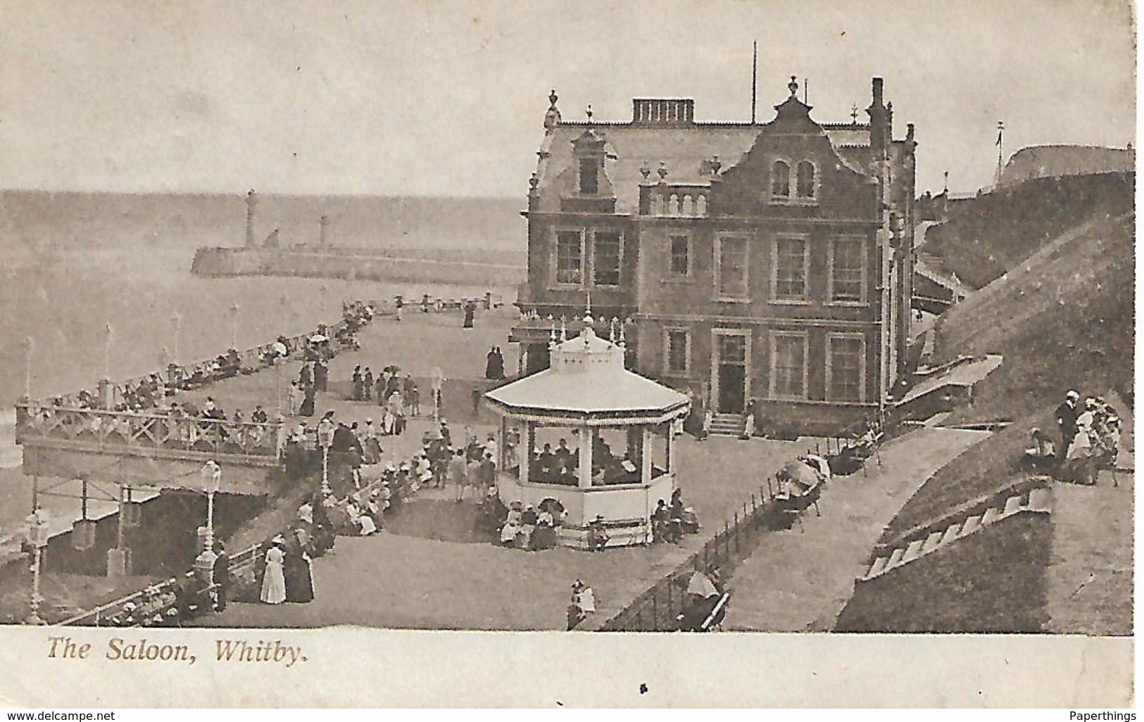 Early Postcard, The Saloon, Whitby, Seaside, Pier, Building, People, 1904. - Whitby