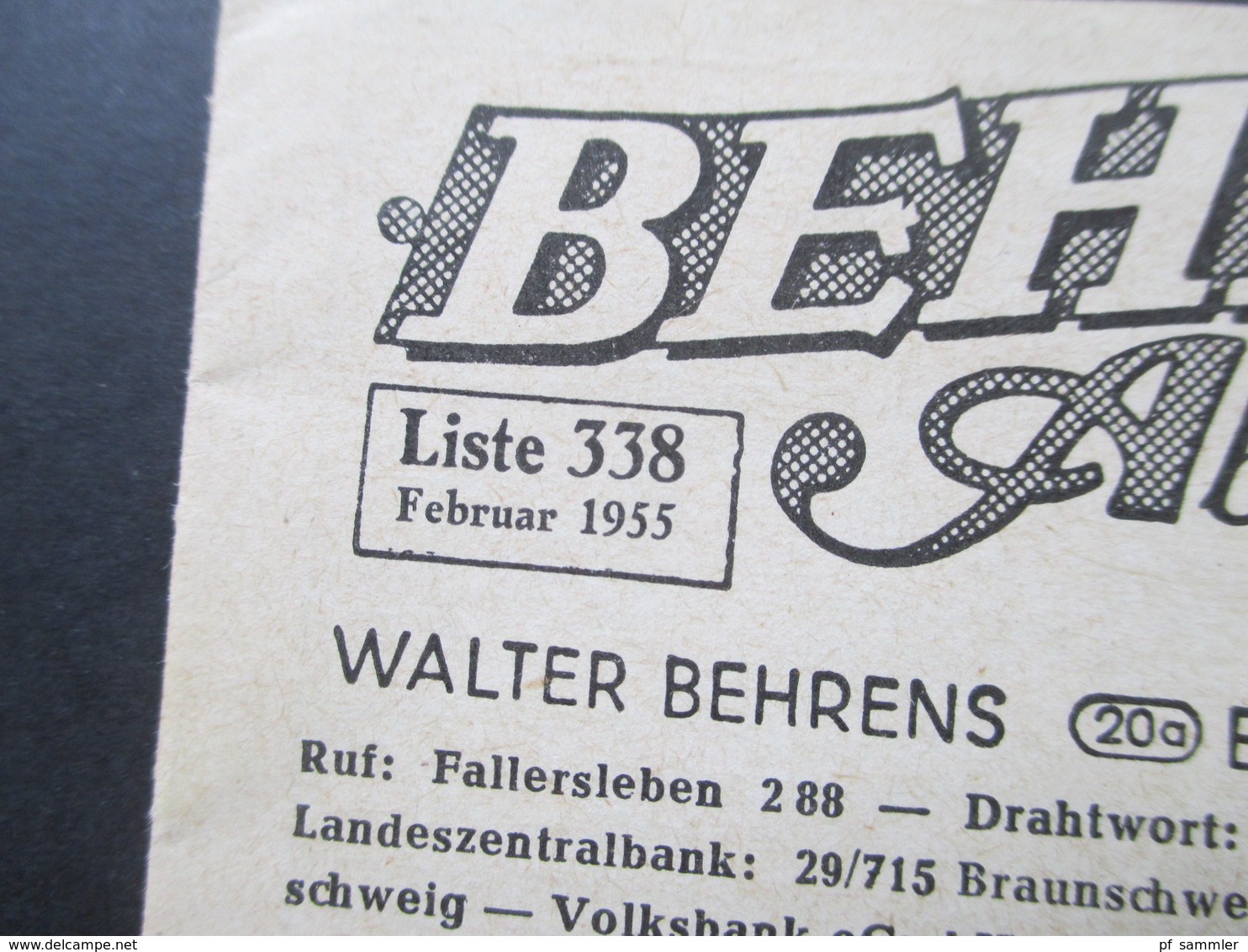 Behrens Abonnements Systeme Liste 338 Februar 1955 Briefmarken Preisliste Walter Behrens Ehmen über Fallersleben - Historical Documents