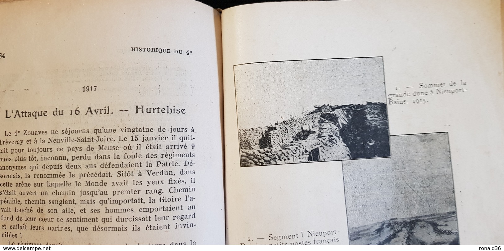 Livre Historique Guerre 1914 1918 Du 4è Régiment De Zouaves RZ  Mélizey Morlicourt Orvillers Tours Sur Marne Ambonnay .. - Français