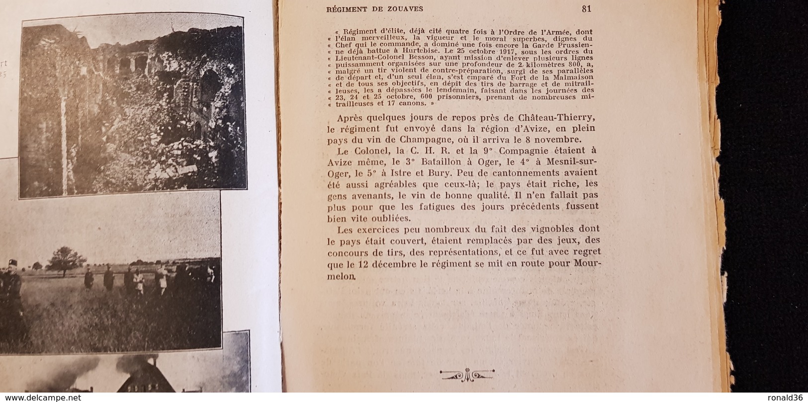 Livre Historique Guerre 1914 1918 Du 4è Régiment De Zouaves RZ  Mélizey Morlicourt Orvillers Tours Sur Marne Ambonnay .. - Français