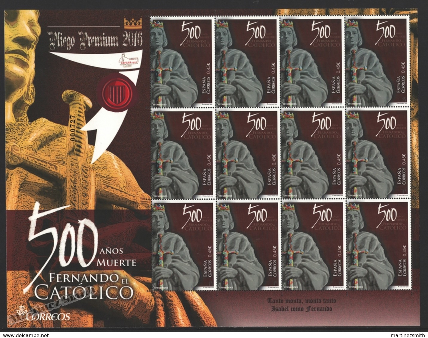 Espagne - Spain - España - Premium Sheet 2016 - Yvert 4796, 500th Ann. Death Of King Fernando The Catholic - MNH - Feuilles Complètes