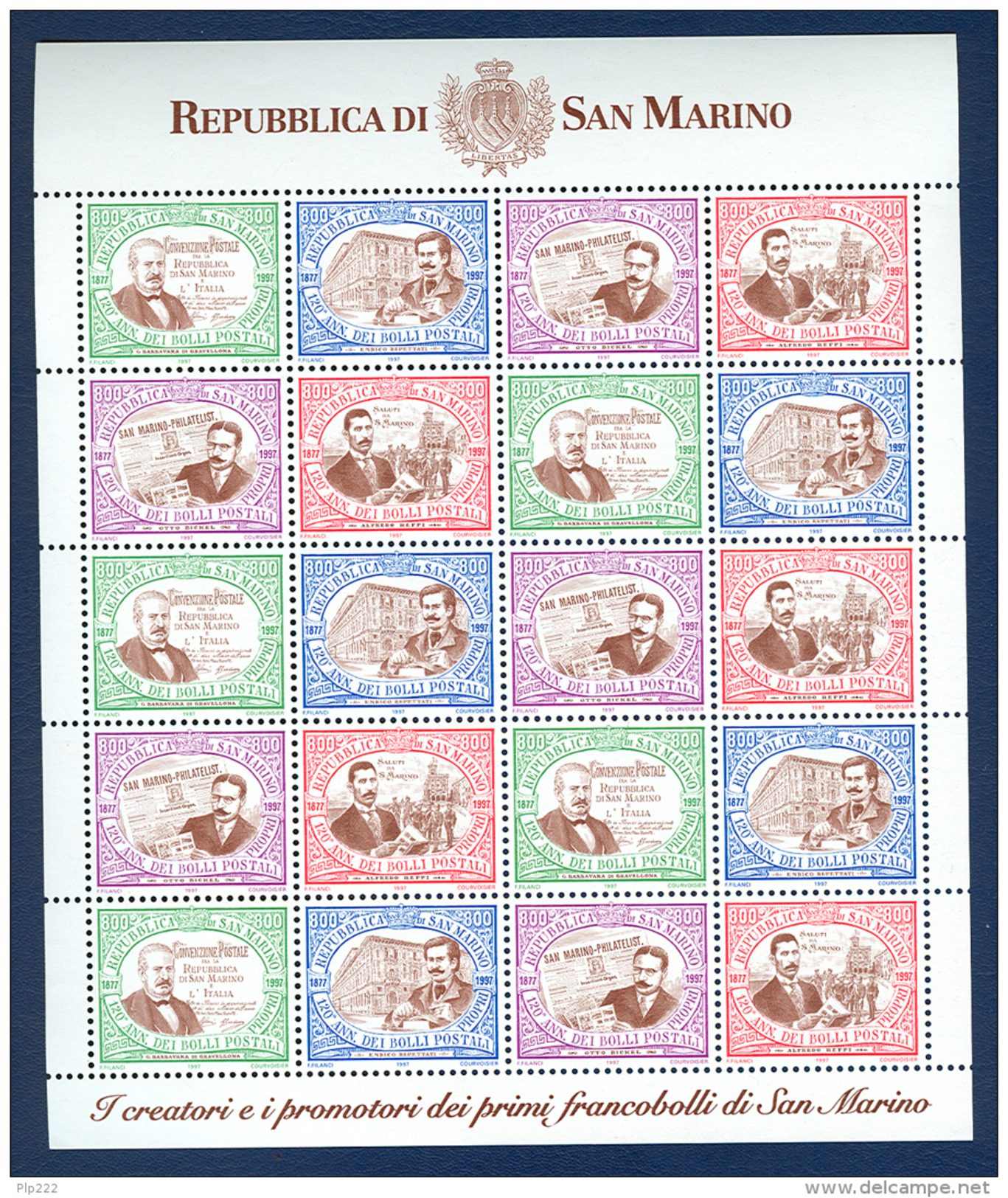 San Marino 1997 120° Anniversario Francobollo  Minifoglio Da 5 Sass.1570/73 **/MNH VF - Blocchi & Foglietti