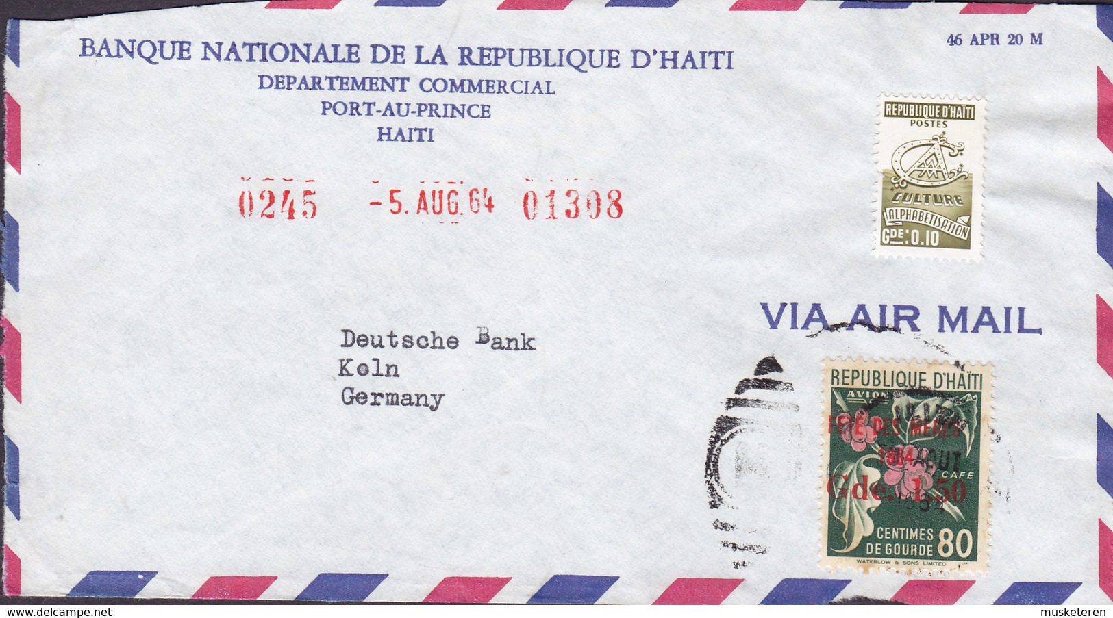 Haiti BANQUE NATIONALE REPUBLIQUE D'HAITI, PORT-AU-PRINCE 1964 Cover Lettre Alphabetisation & Fete Des Meres Timbres - Haiti