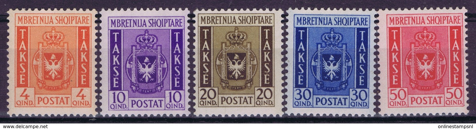 Albania Albanien Mi   35 - 39 Tax Porto  Sa Segn. 1 - 5  Some Pencil Writing On The Back - Albania