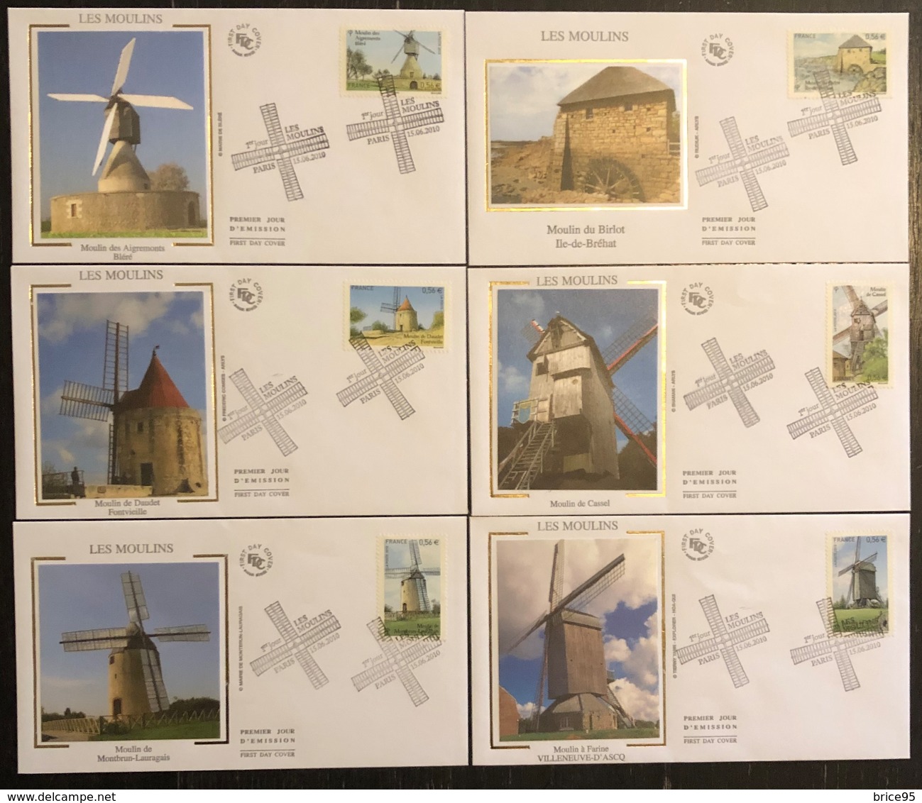 France FDC - Premier Jour - Lot De 6 FDC - Thématique Les Moulins - 2010 - 2010-2019