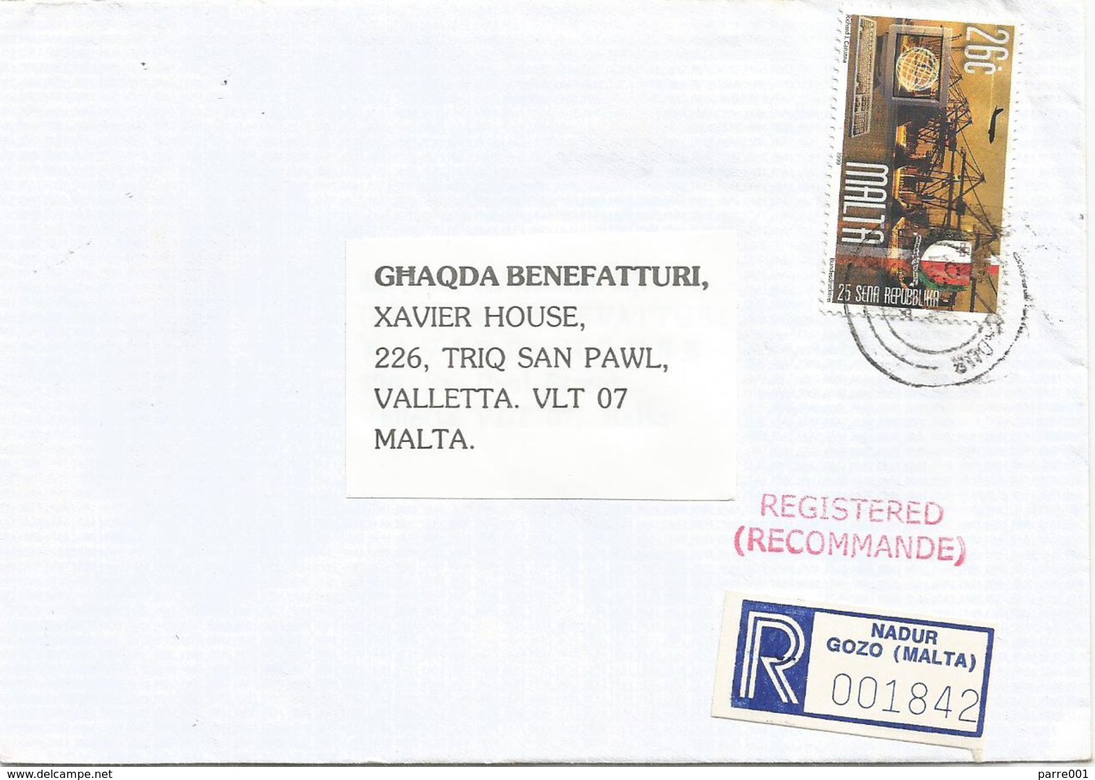 Malta 2000 Nadur Gozo Harbour Cranes Registered Domestic Cover - Malta