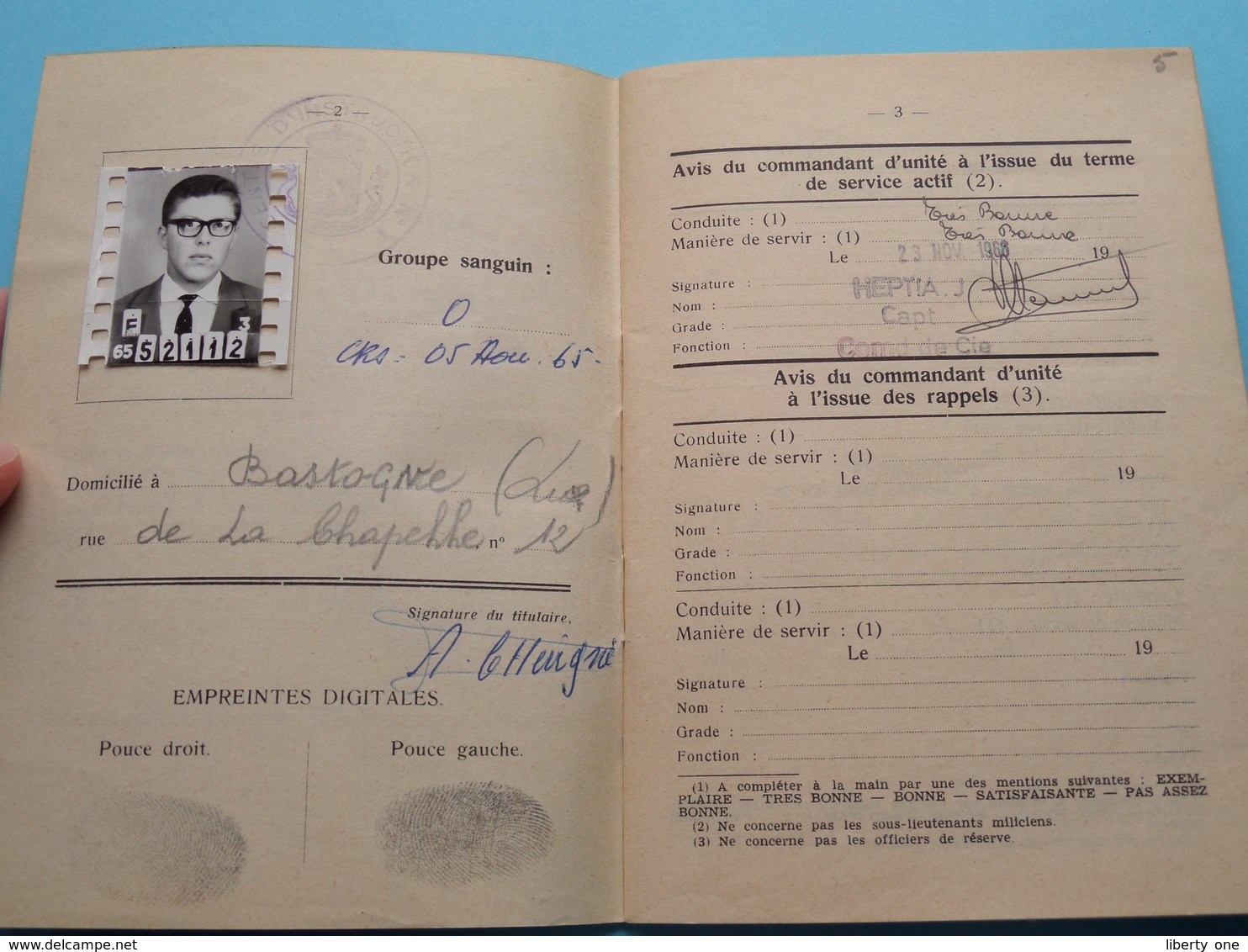 Livret MILITAIRE Zakboekje CHEVIGNE André Née 13 04 47 ( Armée Belge ) Classe 1965 ( Zie Foto's ) + EXTRA DOCU ! - Documents