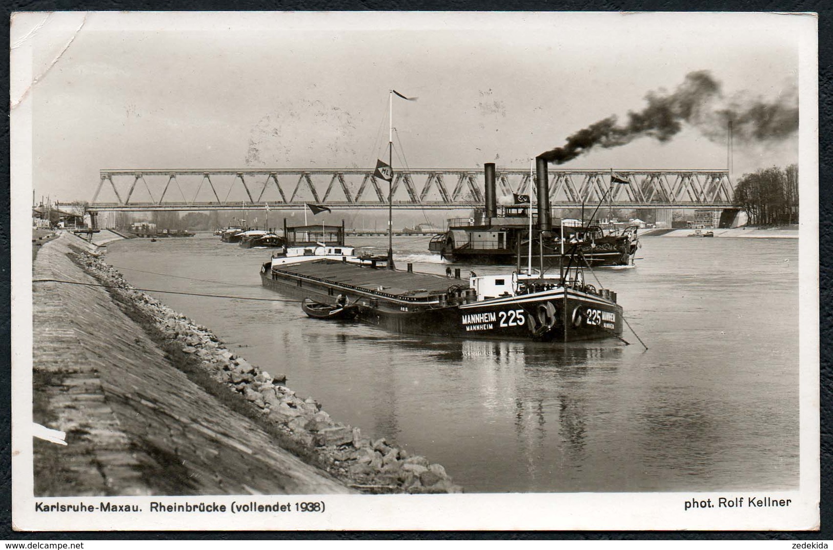 A9009 - Dampfer Schlepper Mannheim Rhein Brücke - Karlsruhe Maxau - Rolf Kellner - Schaufelraddampfer Rheinschifffahrt - Paquebote