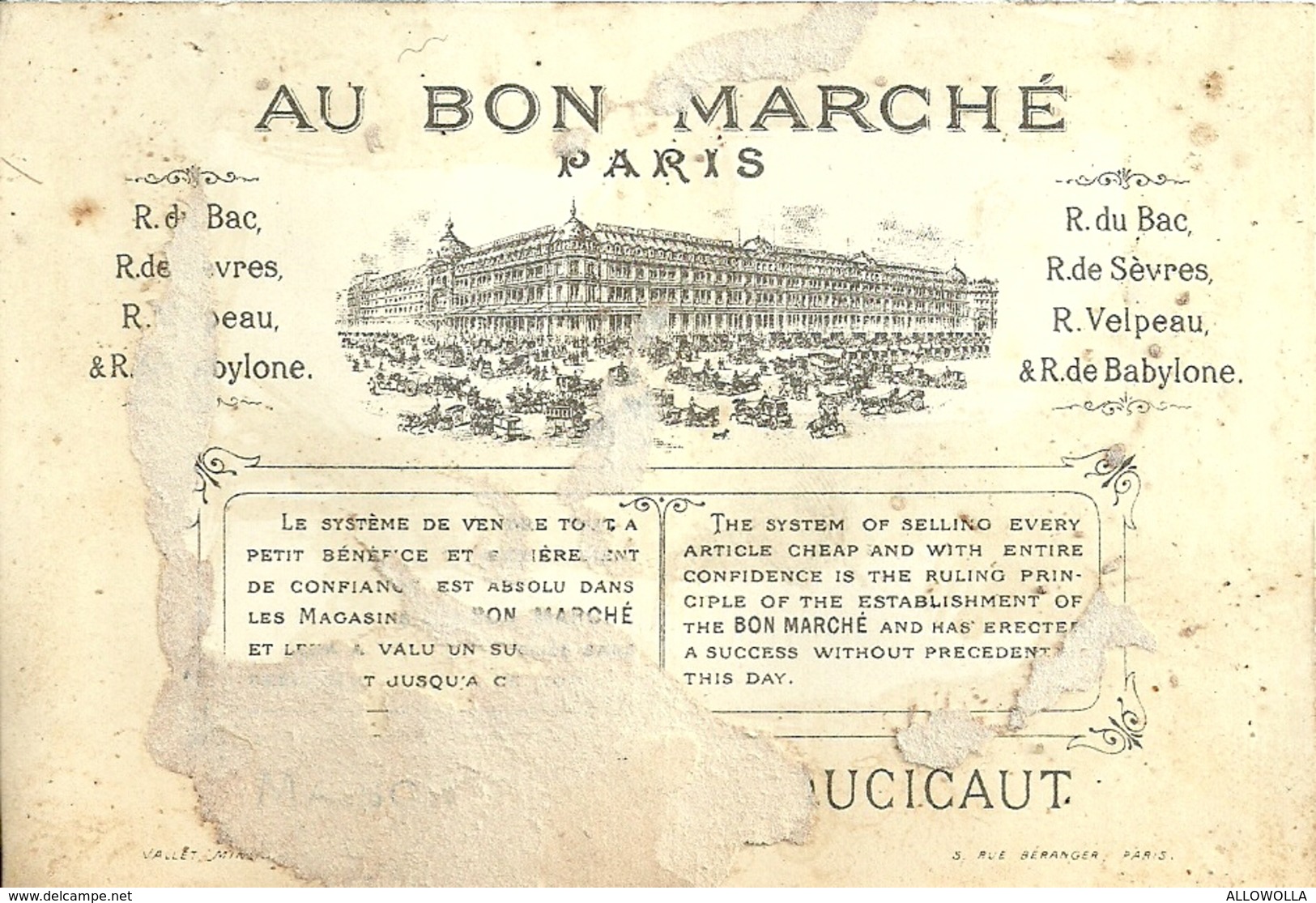 3405 " AU BON MARCHE'-PARIS " BAMBINI GIOCANO CON CASA DELLE BAMBOLE-ORIGINALE - Pubblicitari