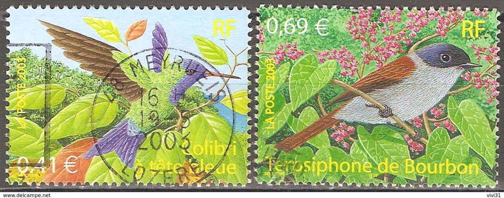 France - 2003 - Colibri à Tête Bleue Et Terpsiphone De Bourbon - YT 3548 Et 3551 Oblitérés - Oblitérés