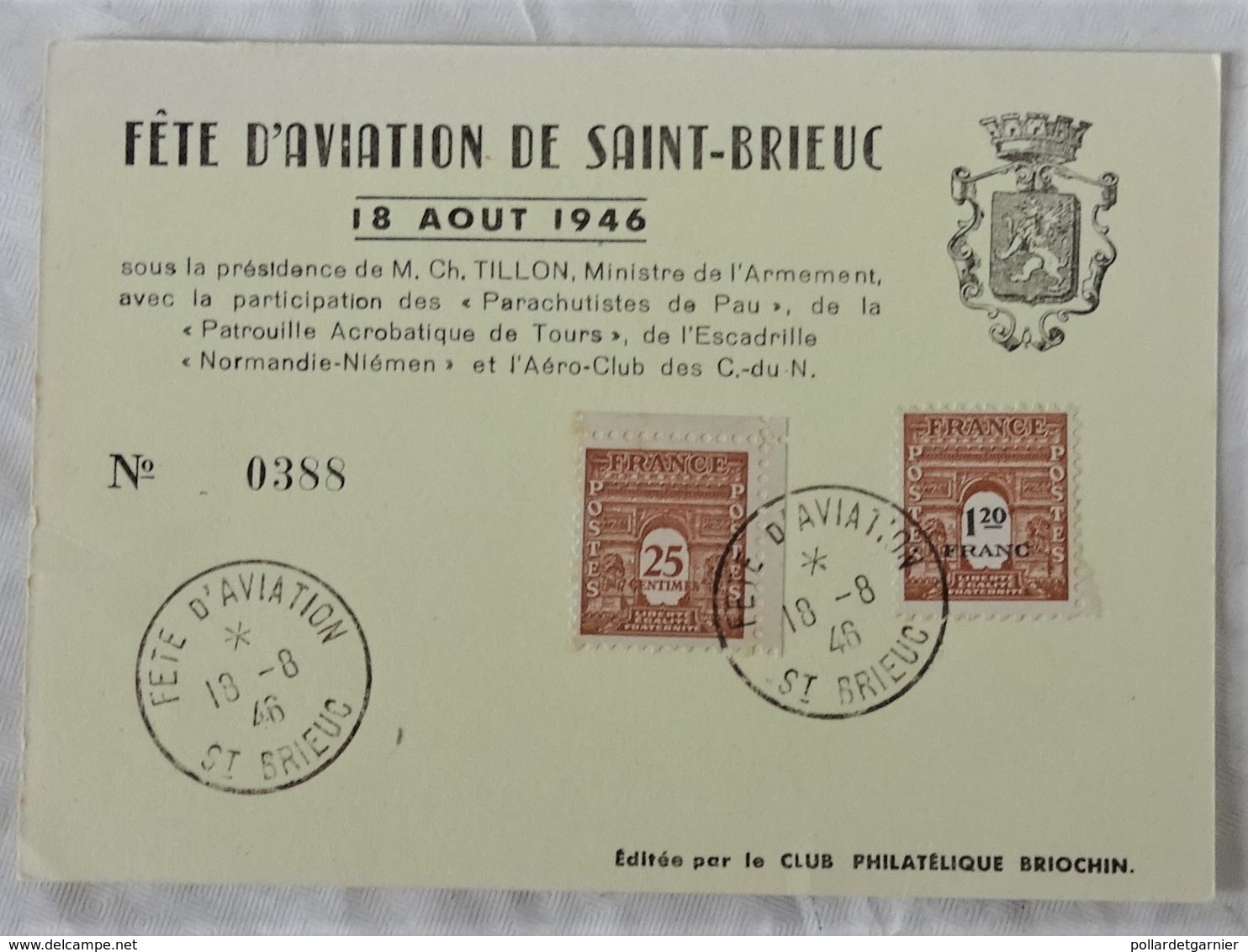 Carte Maximum Card France 1946 Fête De L'aviation Saint Brieuc 22 - Avions