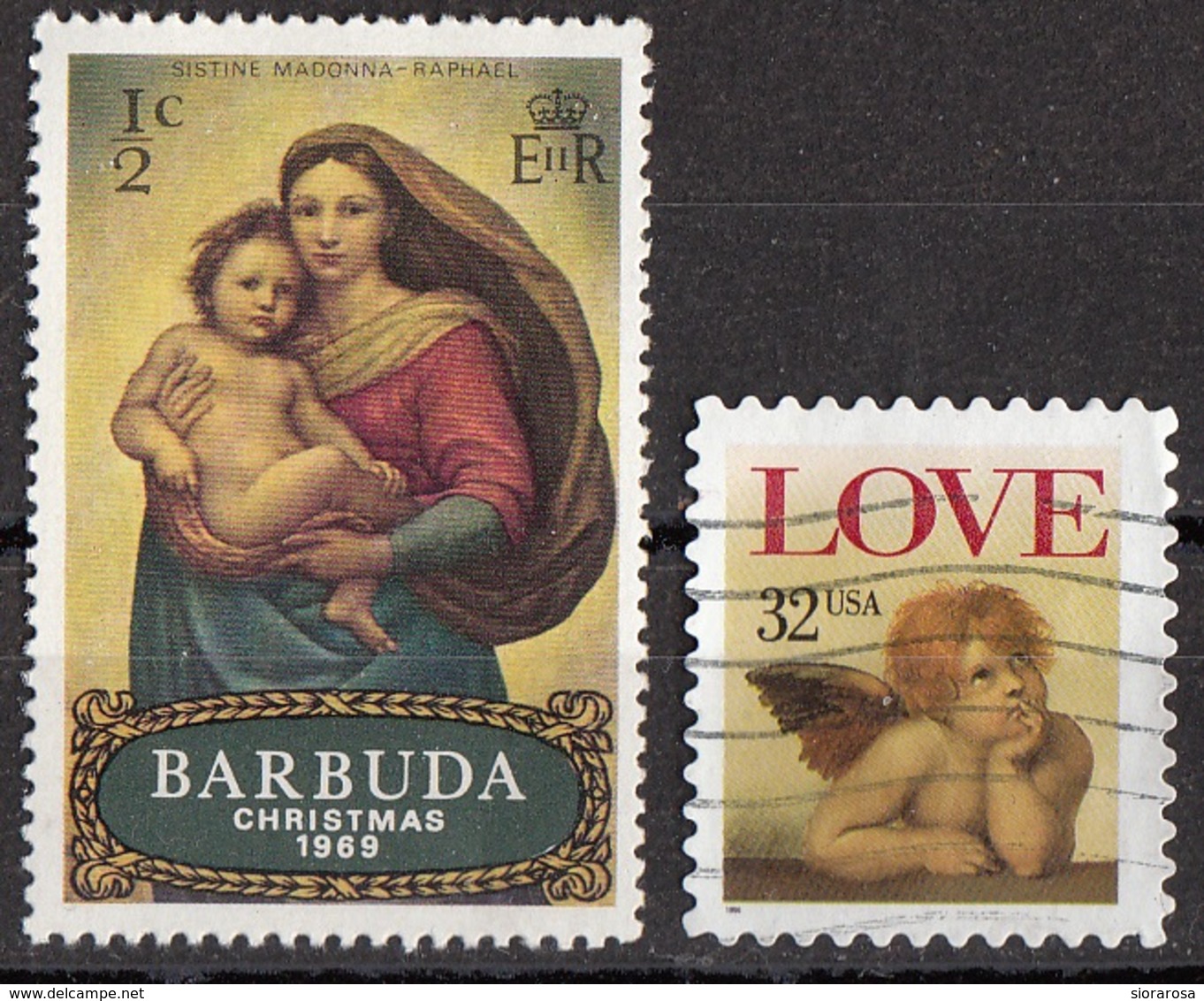 Barbuda 1969 Sc. 39 "Madonna Sistina" Quadro Dipinto Raffaello MNH - (US. Dettaglio : Cherubino) - Madonne