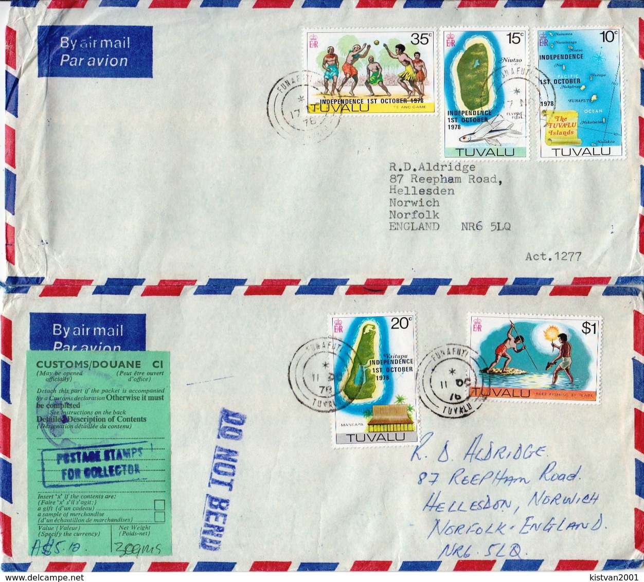 Postal History: Tuvalu 2 Covers With Overprinted Definitive Stamps - Tuvalu